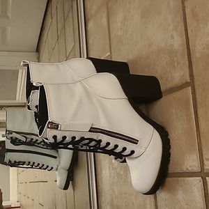 White utility heeled boot
